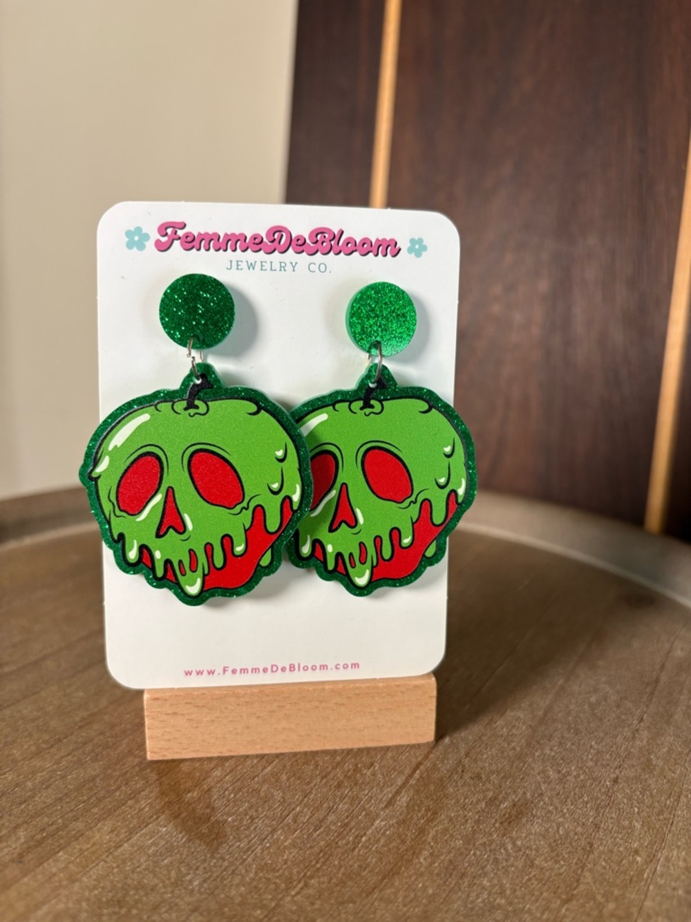 💛BOGO💛 FemmeDeBloom Disney Poison Apple Green Glitter & Red Drop Earrings